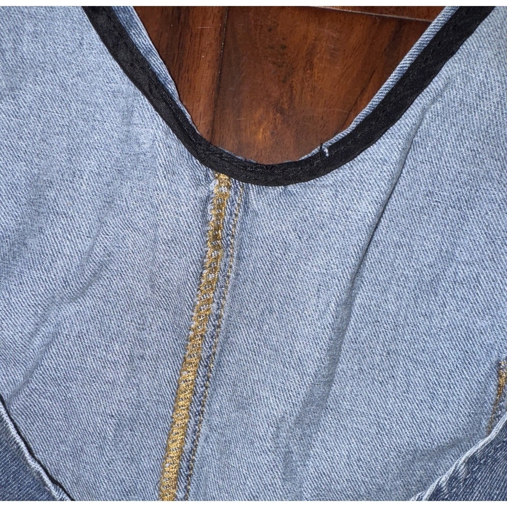 Womens Denim Overalls Light Wash Square Neck‎ Pockets Relaxed Fit - Picture 5 of 9